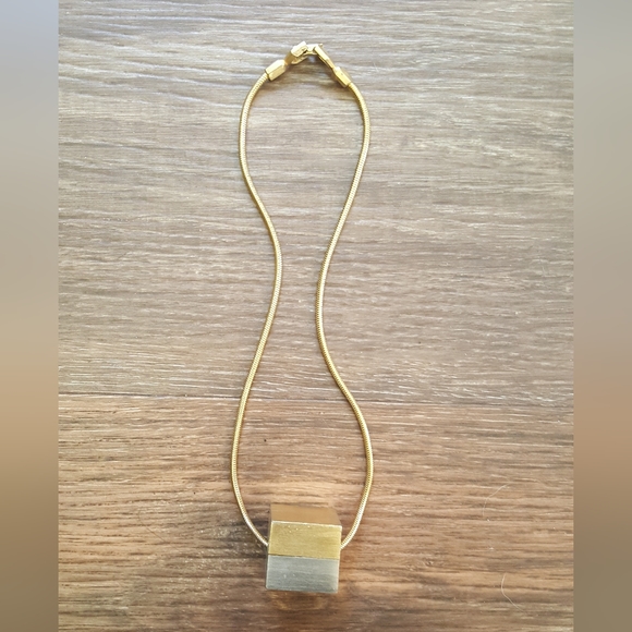 Jewelry - Vintage 16" Silver and Gold Tone Cube Necklace